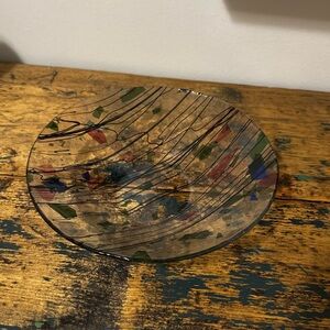 Abstract Multicolor Fused Glass Bowl